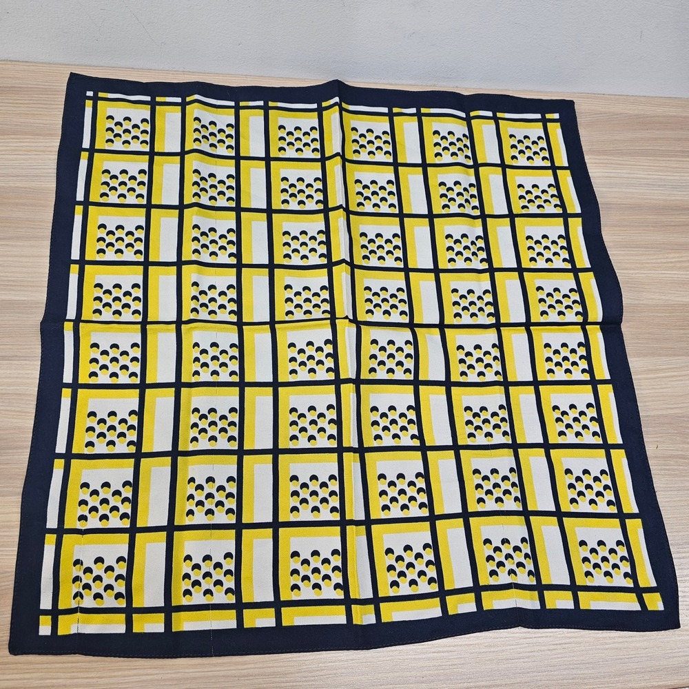 Square Silk Scarf Yellow Black Geometric Art Deco Retro 70s Neckerchief 19x19